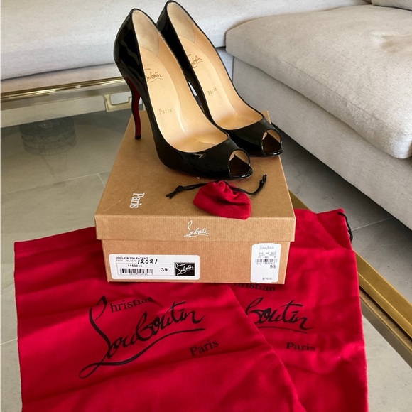 Authentic Christian Louboutin Jolly B Patent Black peep toe heels, size 39 - Picture 7 of 12